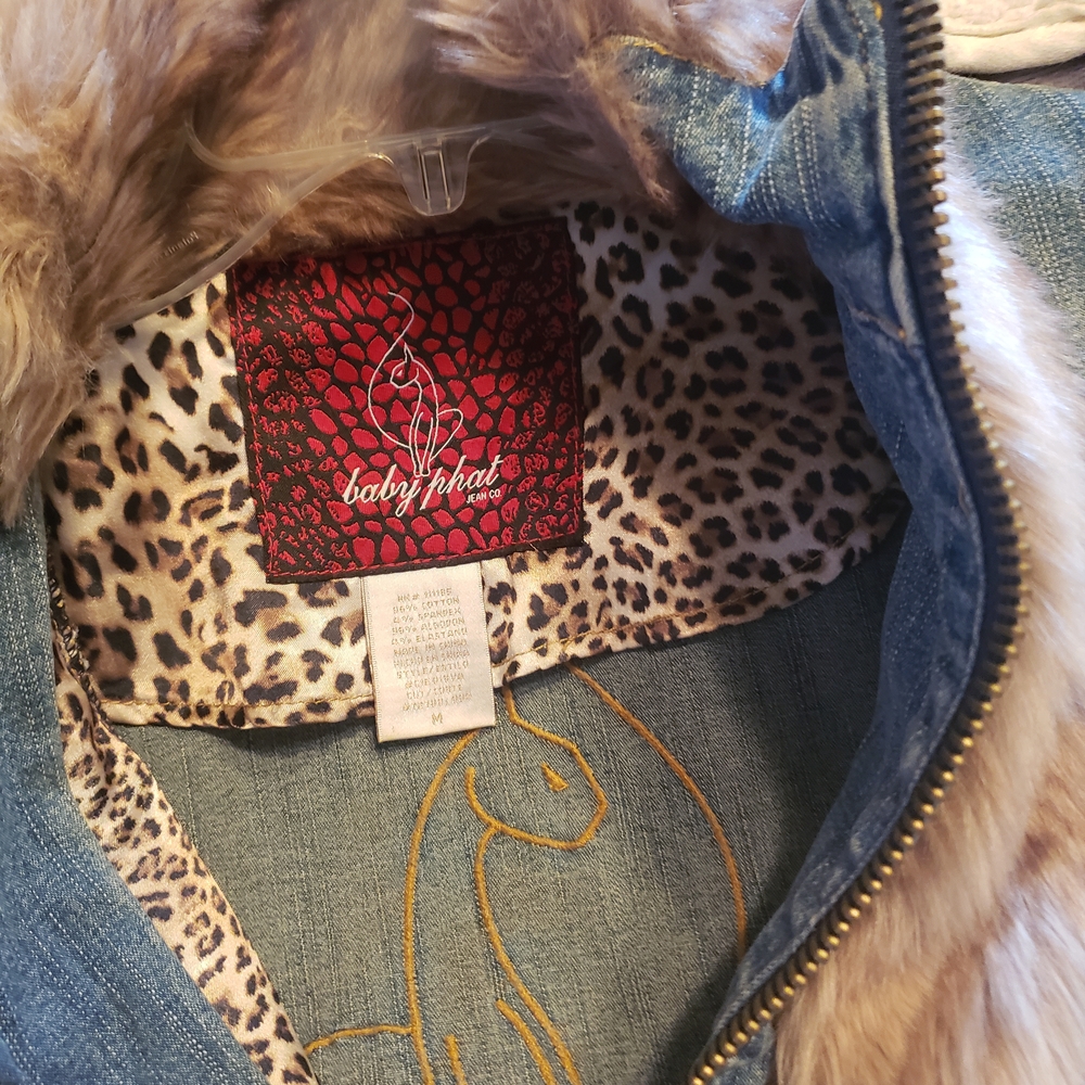 Baby Phat Y2K Blue Denim Jacket with Taupe Faux Fur Trim, RARE Item! - Picture 6 of 13
